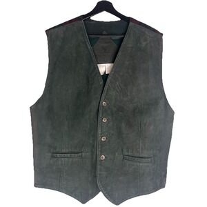 Vintage JJ Farmer Vest Size L‎  Green Leather Red Green Plaid Christmas Holiday